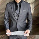 NNEOBA Mens Formal Suit Set Blazer Vest Pants (Gray)