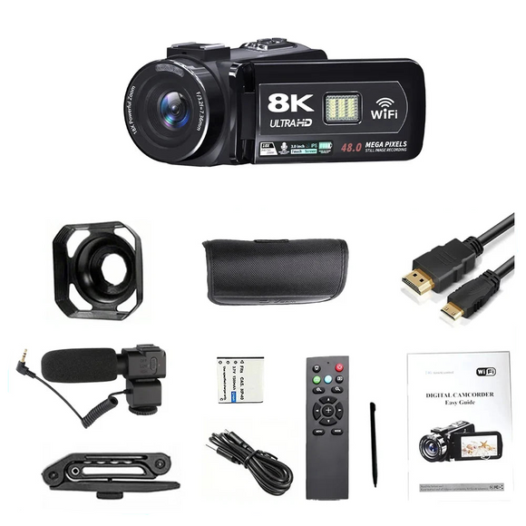 NNEOBA 8K Digital Video Camera 64GB Card Included Black