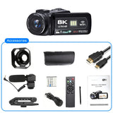 NNEOBA 8K Digital Video Camera 64GB Card Included Black