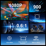 NNEOBA Smart Projector 8K Supported 1080P White