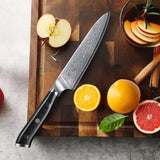 NNEOBA 5-Inch Damascus Steel Utility Knife VG10 Core G10 Handle Black