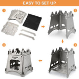 NNEOBA Compact Folding Titanium Wood Stove Silver