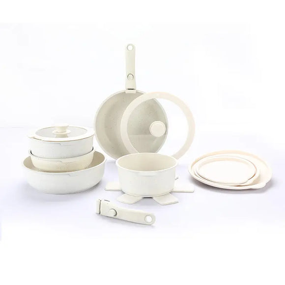 NNEOBA Non-Stick Die-Cast Aluminum Cookware Set Induction-Compatible White