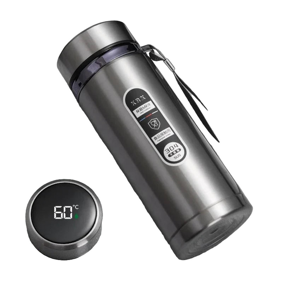 NNEOBA Thermos Bottle with LED Temperature Display Silver