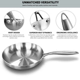 NNEOBA28cm 11-Inch 304 Stainless Steel Frying Pan Nonstick Uncoated Silver