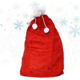 Large Red Velvet Christmas Gift Bag with White Pompom
