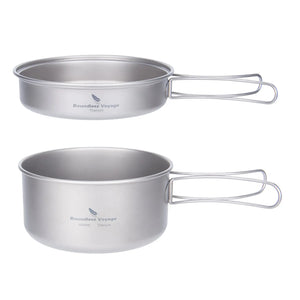 NNEOBA Titanium Camping Cookware Set Pan with Folding Handles Silver