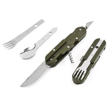 NNEOBA 7-in-1 Folding Camping Cutlery Set with Storage Bag Green