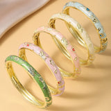 5-Piece Vintage Cloisonné Enamel Flower Bangle Set – Bohemian Women's Fashion Jewelry