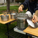 NNEOBA 5L Outdoor Stainless Steel Camping Cookware Set Silver