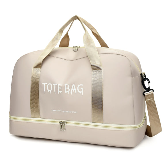 NNEOBA Travel Duffle Bag with Shoe Compartment & Strap (Beige)