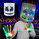 Led Light Up Mask and Gloves DJ Marshmello Head Helmet Light Up Cosplay Head Cover for Men Women Music Festival Purim props