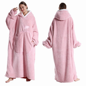 NNEOBA Extra Long Hooded Flannel Wearable Blanket