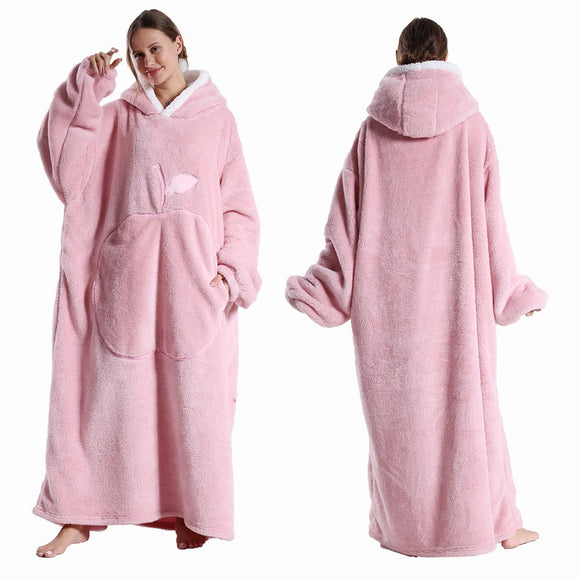 NNEOBA Extra Long Hooded Flannel Wearable Blanket