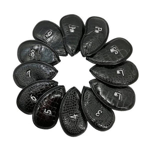 Versatile 12-Piece Golf Club Cap Set In Black Pu Leather With Litchi Texture-1915196900303310849