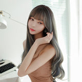 Silk Mist Blue Curly Wig For Girls - High Temp Long-1915198355877793793
