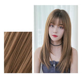 Sleek Long Hair Wig Set With Air Bangs - Honey Tea-1915198258502832130
