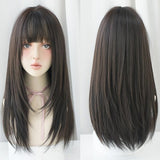 Straight Hair Air Bangs Wig Set - Long-1915197948912865287