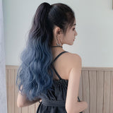 Blue Curly Gradient Ponytail Wig - Realistic Look-1915196933199237125