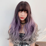 65Cm Big Wave Curly Wig With Full Bangs - Gradient-1915196942472843271