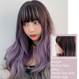 65Cm Big Wave Curly Wig With Full Bangs - Gradient-1915196942472843266