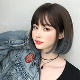 Natural Gradient Blue Short Bobo Student Wig-1915196906536046593