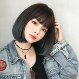 Natural Gradient Blue Short Bobo Student Wig-1915196906536046597