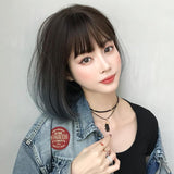 Natural Gradient Blue Short Bobo Student Wig-1915196906536046598