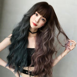 Gradient Mint Cherry Long Hair Wig - 76Cm Full Bangs-1915197128527974406