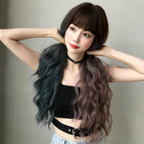Gradient Mint Cherry Long Hair Wig - 76Cm Full Bangs-1915197128527974405