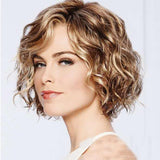 Women Short Curly Wig With Oblique Bangs - Natural Look-1922443394513244161