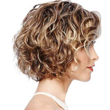 Women Short Curly Wig With Oblique Bangs - Natural Look-1922443394513244162