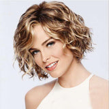 Women Short Curly Wig With Oblique Bangs - Natural Look-1922443394513244160