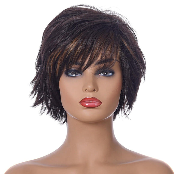 Gold Fluffy Short Curved Head Chemical Fiber Wig Set-1915197124472082433