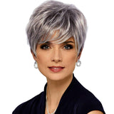 Short Straight Hair Wig - High Temp Silk Fiber - Silver Gray-1915198319324434441