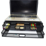 Double Iron Desktop Stand With Drawer For Height Increase And Storage - Black-1915196862160310277