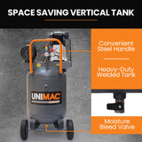 NNEMB 3.5HP 100L 260L/min Belt Drive Air Compressor, 116 PSI, Dual Nitto Outlets, Vertical Tank, 15A Plug