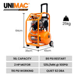 NNEMB 16L Silent Oil-Free Electric Air Compressor, 116PSI Portable with Wheels and Handle, Twin Nitto Outlets for Airtools, Tyre Inflation