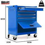 NNEMB 4 Drawer Tool Box Cabinet Trolley Storage, with 1-Door Toolbox Garage Organiser Set, Blue