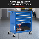 NNEMB 4 Drawer Tool Box Cabinet Trolley Storage, with 1-Door Toolbox Garage Organiser Set, Blue