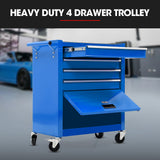 NNEMB 4 Drawer Tool Box Cabinet Trolley Storage, with 1-Door Toolbox Garage Organiser Set, Blue