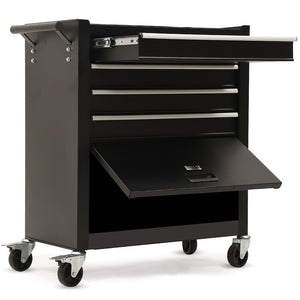 NNEMB 4 Drawer Tool Box Cabinet Trolley Storage, with 1-Door Toolbox Garage Organiser Set, Black