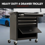 NNEMB 4 Drawer Tool Box Cabinet Trolley Storage, with 1-Door Toolbox Garage Organiser Set, Black