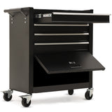NNEMB 4 Drawer Tool Box Cabinet Trolley Storage, with 1-Door Toolbox Garage Organiser Set, Black