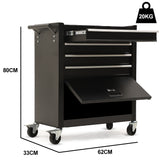 NNEMB 4 Drawer Tool Box Cabinet Trolley Storage, with 1-Door Toolbox Garage Organiser Set, Black