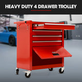 NNEMB 4 Drawer Tool Box Cabinet Trolley Storage, 1-Door Toolbox Garage Organiser Set, Red