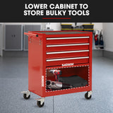 NNEMB 4 Drawer Tool Box Cabinet Trolley Storage, 1-Door Toolbox Garage Organiser Set, Red