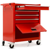 NNEMB 4 Drawer Tool Box Cabinet Trolley Storage, 1-Door Toolbox Garage Organiser Set, Red