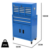 NNEMB 8 Drawer Tool Box Chest Cabinet Storage, with 2-Door Toolbox Garage Organiser Set, Blue