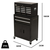 NNEMB 8 Drawer Tool Box Chest Cabinet Storage, with 2-Door Toolbox Garage Organiser Set, Black